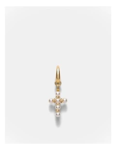 Poetic Cross Charm Necklace in Pearl