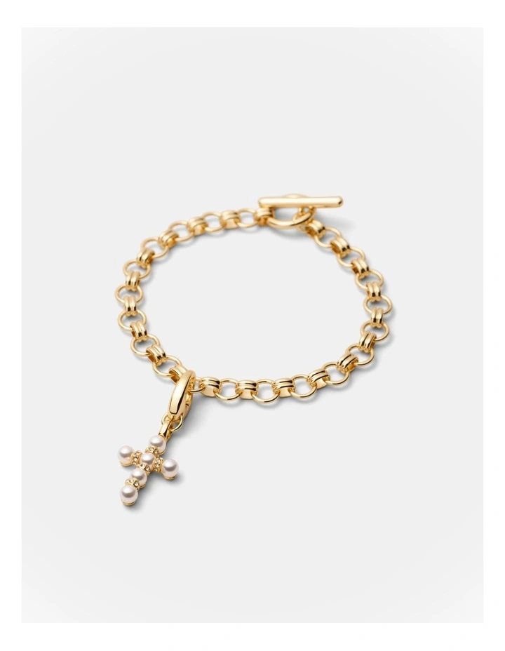 Poetic Cross Charm Necklace in Pearl image 2