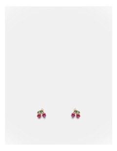 Petite Cherry Stud Earrings in Lipstick Red