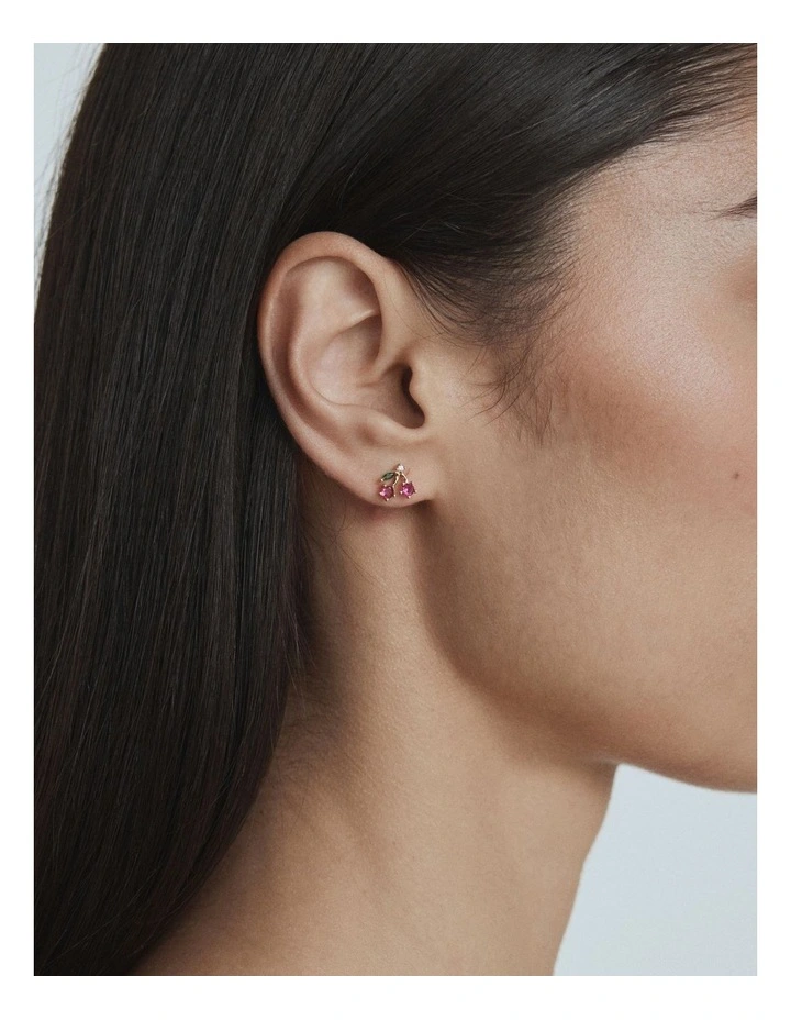 Petite Cherry Stud Earrings in Lipstick Red image 2