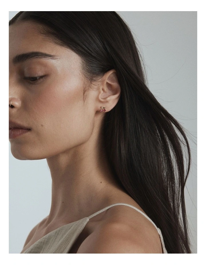 Petite Cherry Stud Earrings in Lipstick Red image 4