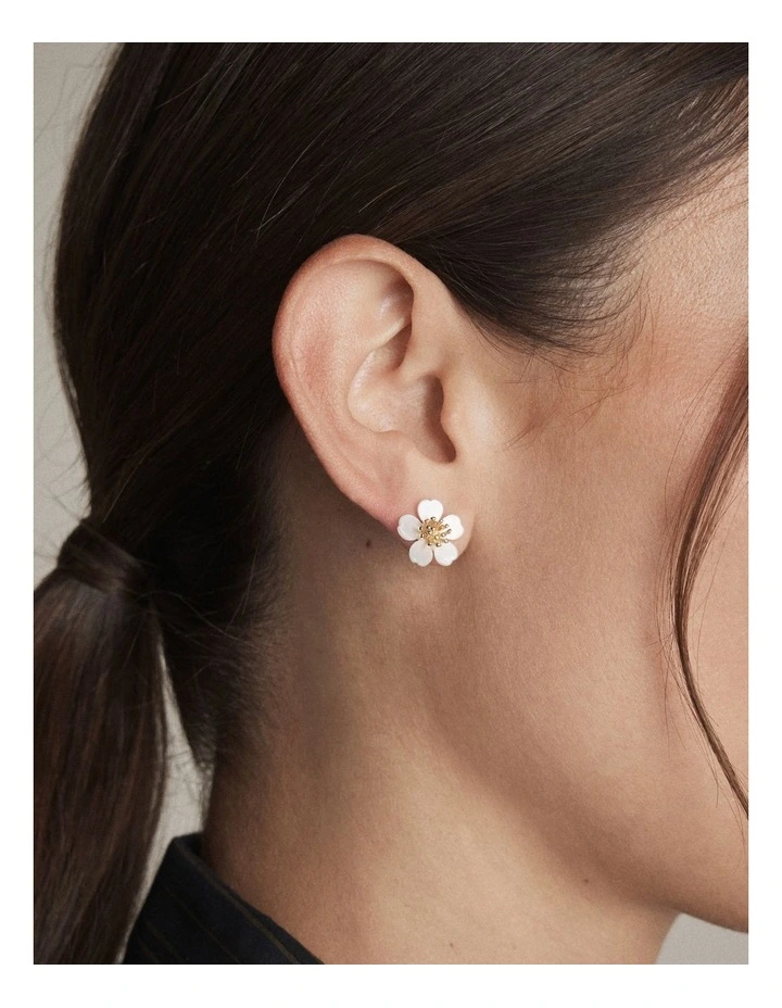 Resin Flower Stud Earrings in Pearl image 2