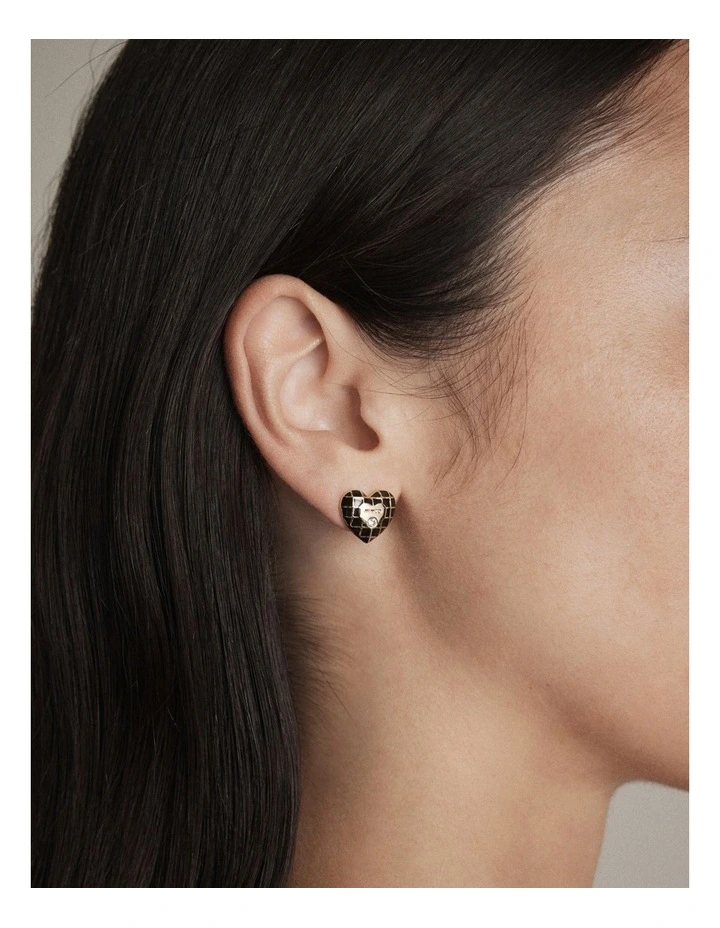 Dylan Heart Stud Earrings in Black image 2