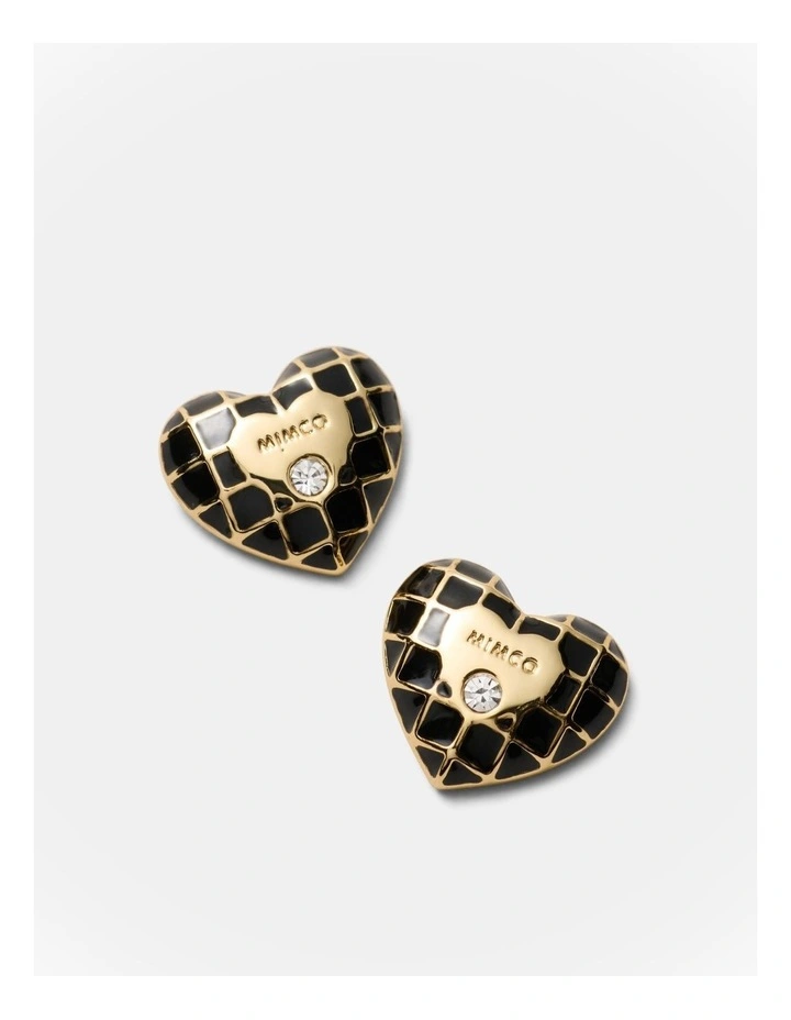 Dylan Heart Stud Earrings in Black image 3