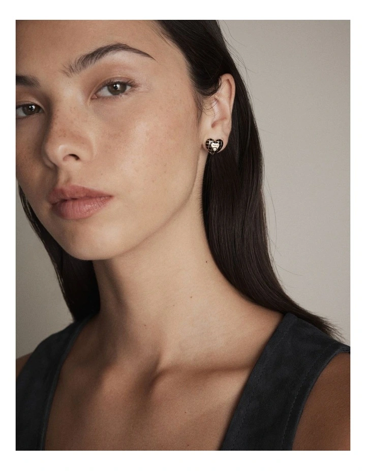 Dylan Heart Stud Earrings in Black image 4