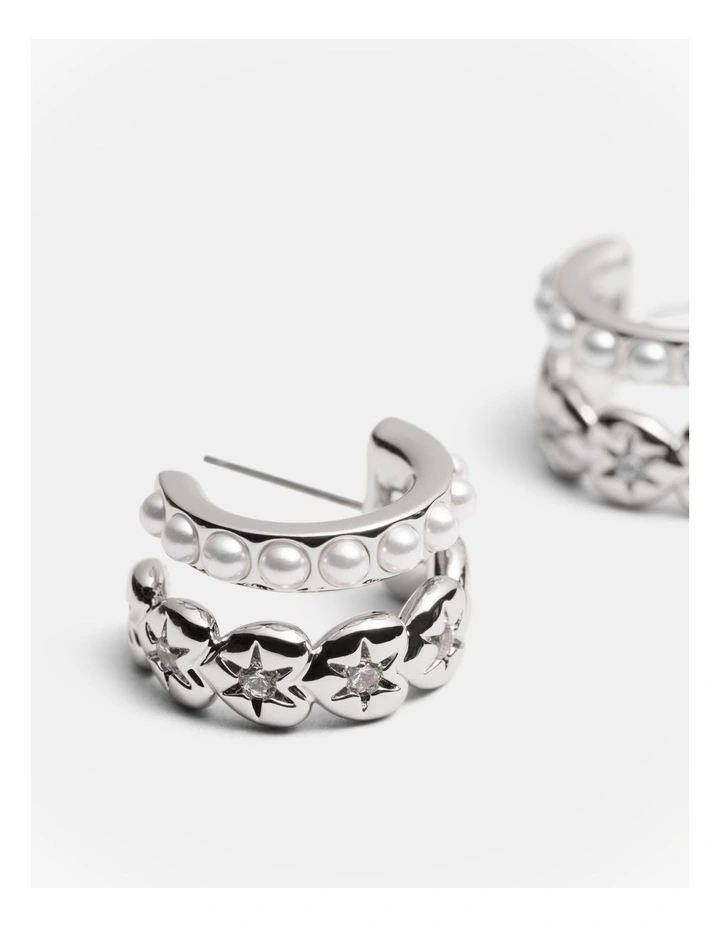 Westlyn Heart Duo Hoop Earrings in Silver image 3