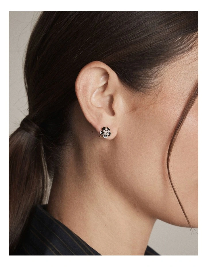 La Fleur Stud Earrings in Black image 2