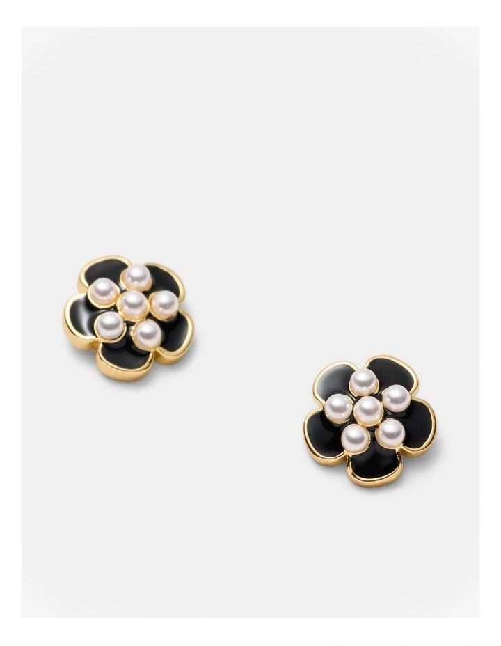 La Fleur Stud Earrings in Black image 3
