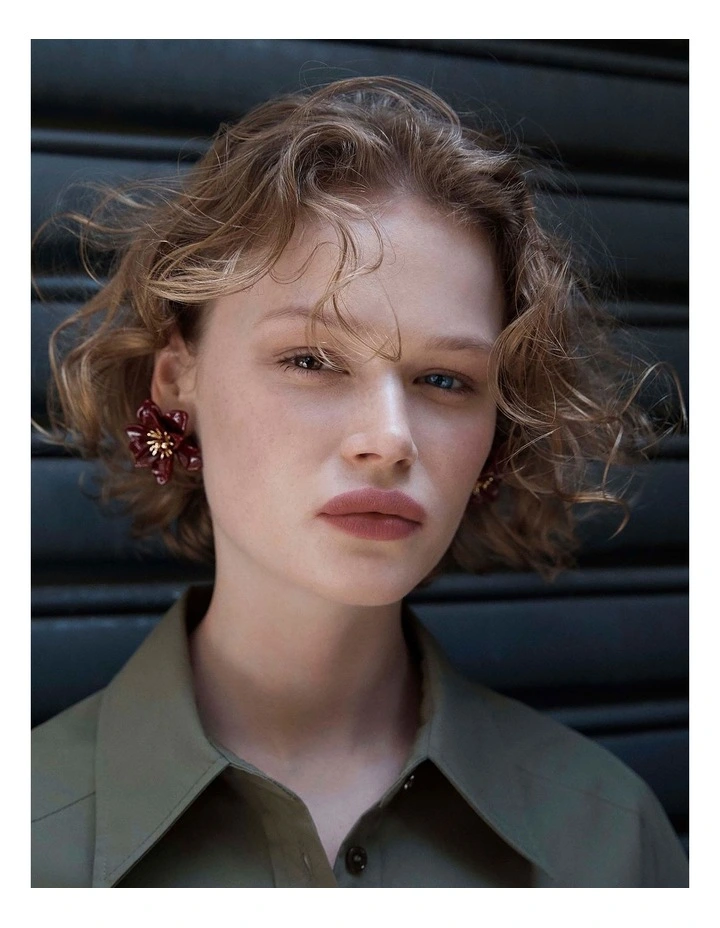 Vienne Flower Stud Earrings in Bordeaux image 2