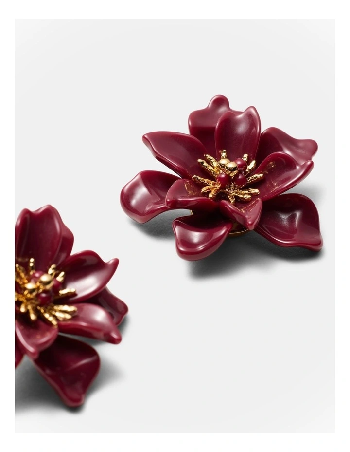 Vienne Flower Stud Earrings in Bordeaux image 3