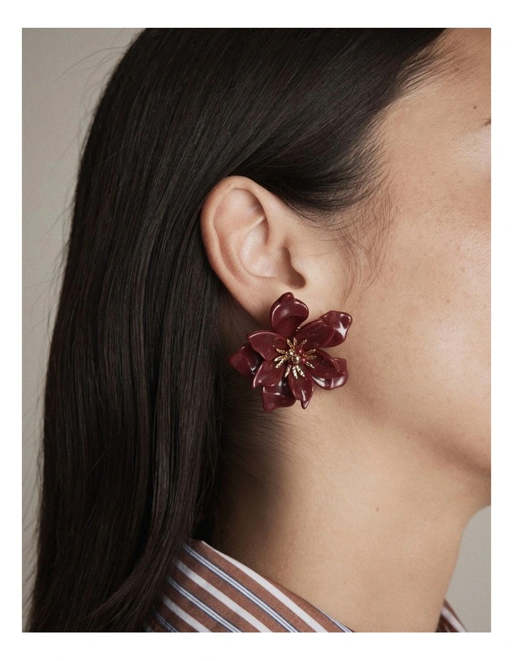Vienne Flower Stud Earrings in Bordeaux image 4