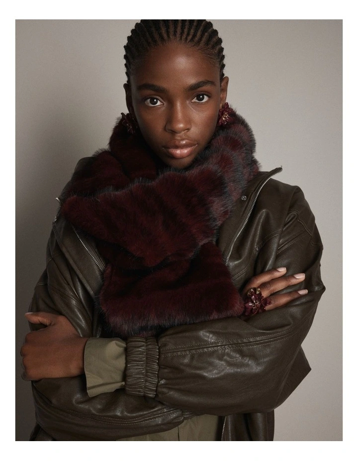 Dylan Faux Fur Scarf in Bordeaux image 4