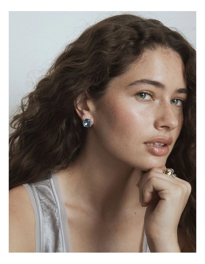 Glowy Crystal Stud Earrings in Cornflower Blue image 2