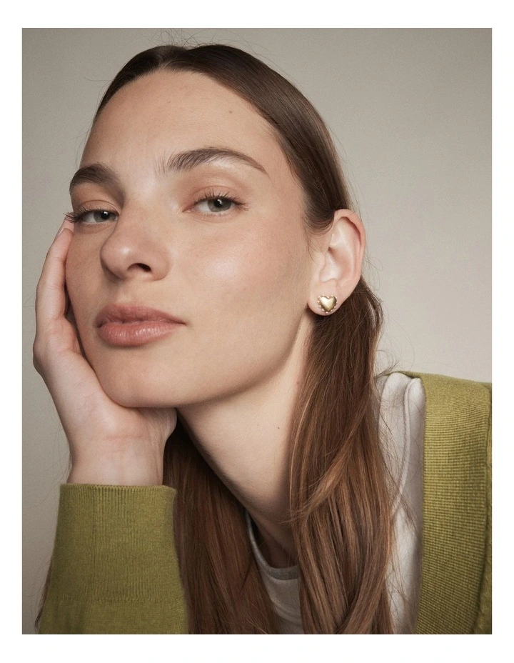 Adore Heart Stud Earrings in Gold image 2