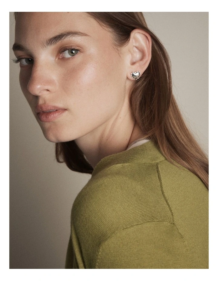 Adore Heart Stud Earrings in Silver image 2