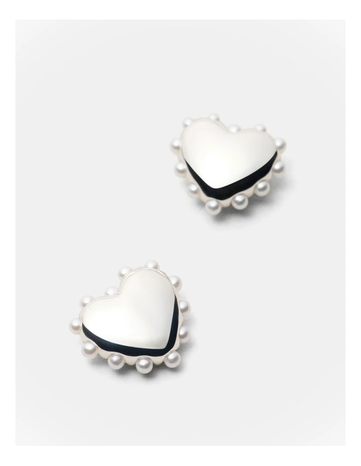 Adore Heart Stud Earrings in Silver image 3