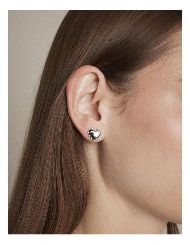 Adore Heart Stud Earrings in Silver image 4