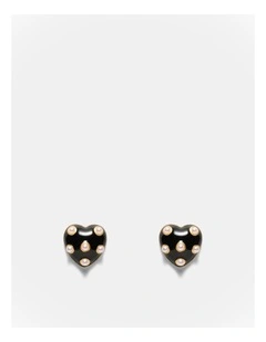 Polka Heart Stud Earrings in Black White