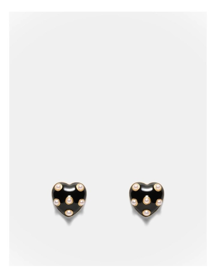 Polka Heart Stud Earrings in Black White image 1