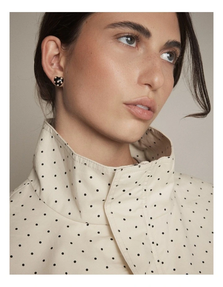 Polka Heart Stud Earrings in Black White image 2