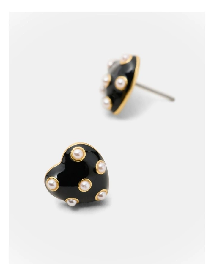 Polka Heart Stud Earrings in Black White image 3
