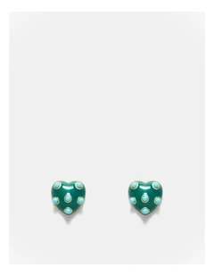 Polka Heart Stud Earrings in Green