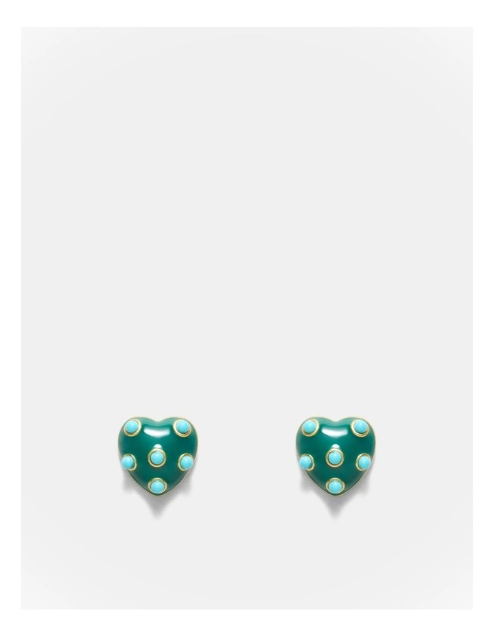 Polka Heart Stud Earrings in Green image 1