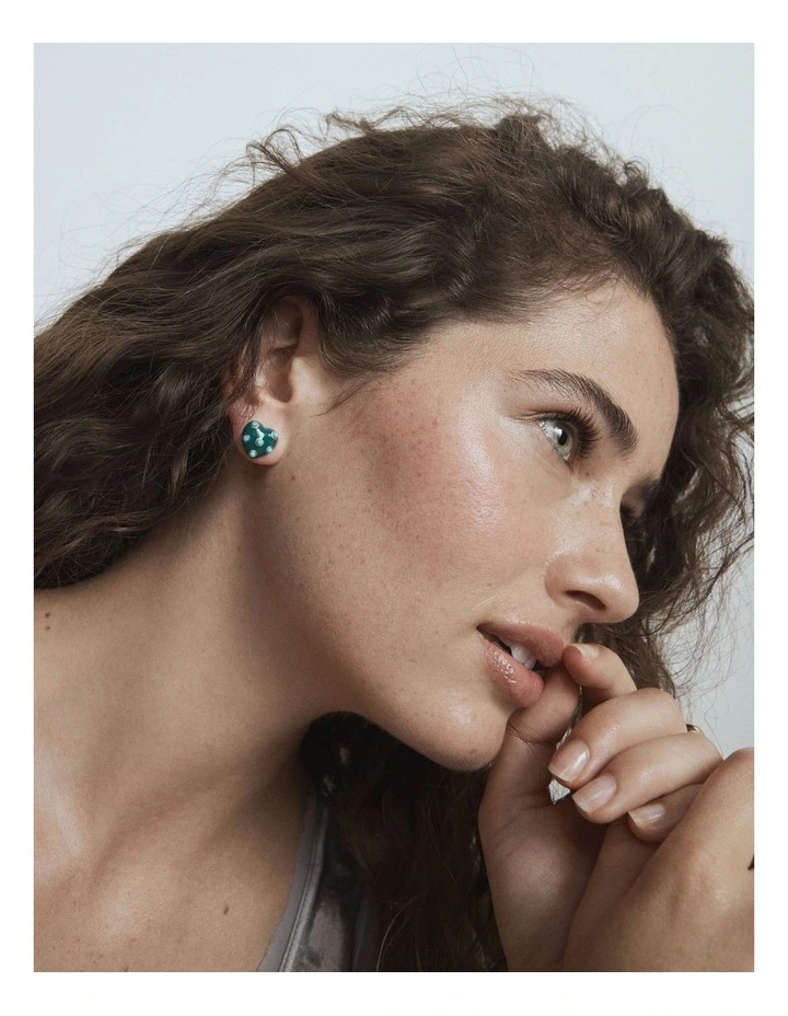 Polka Heart Stud Earrings in Green image 2