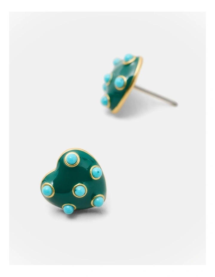 Polka Heart Stud Earrings in Green image 3
