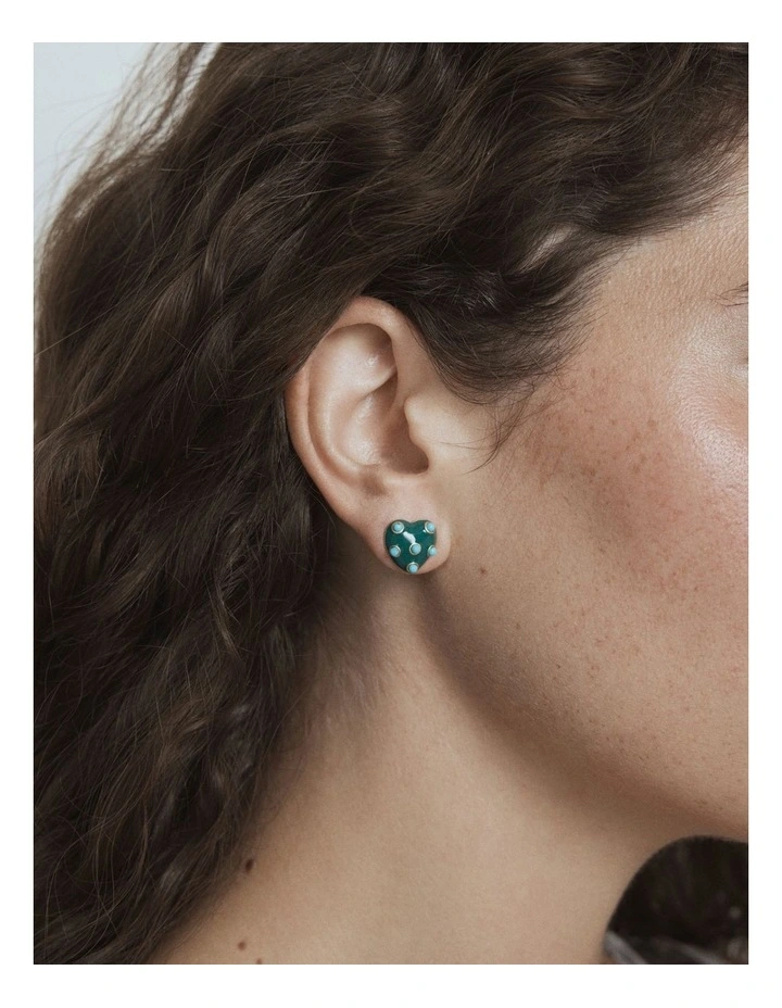 Polka Heart Stud Earrings in Green image 4