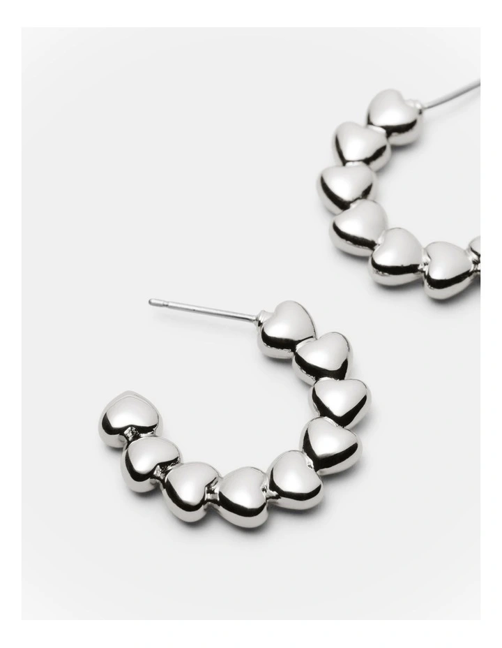 Fated Heart Hoop Earrings in Silver image 3