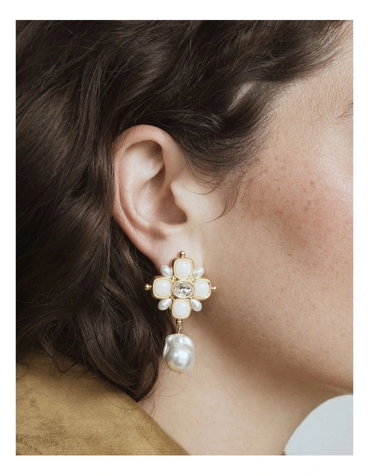 Liora Drop Earrings in Pearl image 4