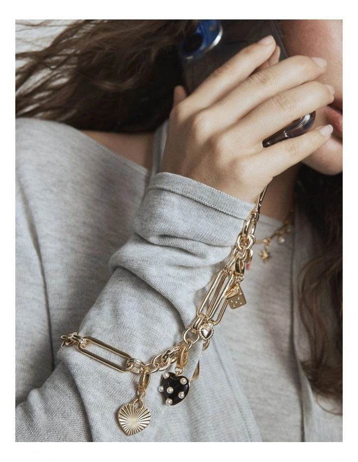 Polka Heart Charm in Black White image 2