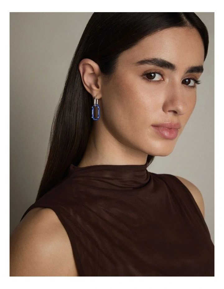 Linked Up Huggie Earrings in Cobalt image 2
