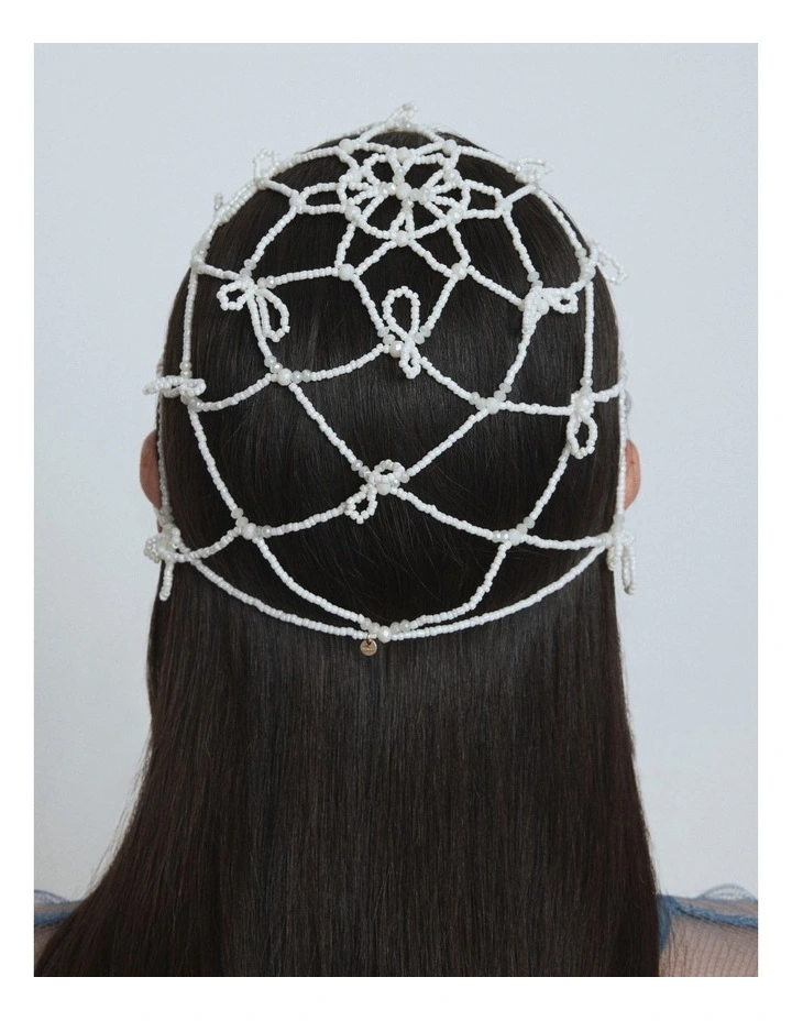 Azealia Bead Hat Hair in Off White image 3