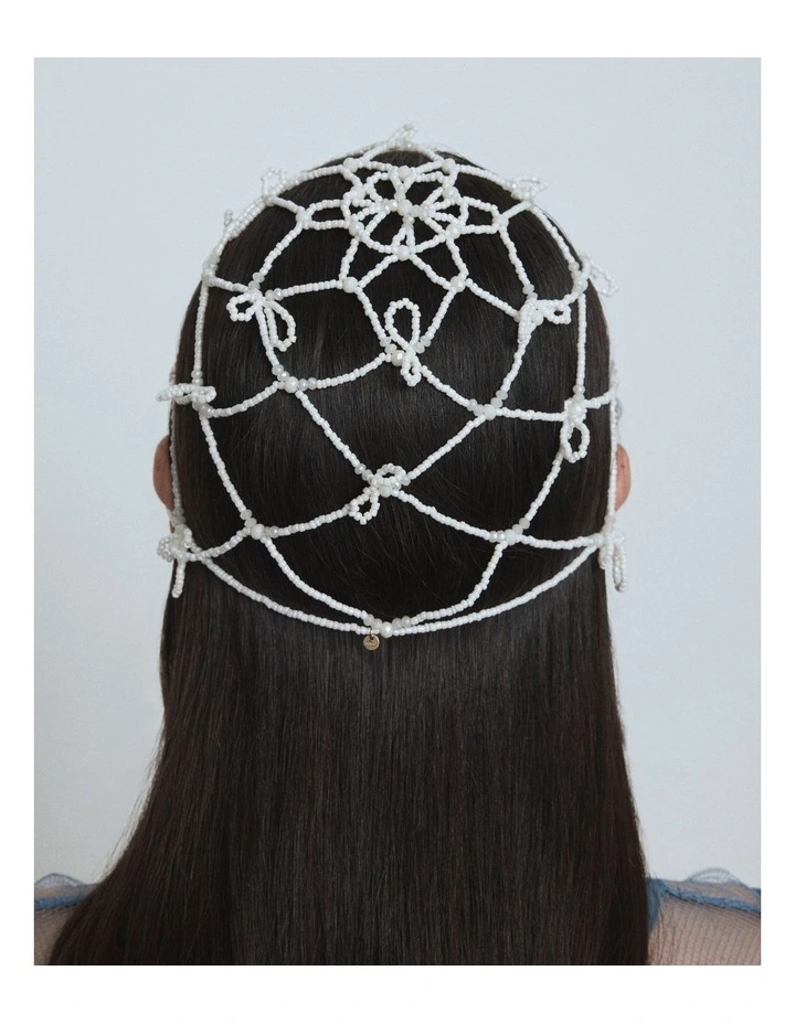Azealia Bead Hat Hair in Off White image 3
