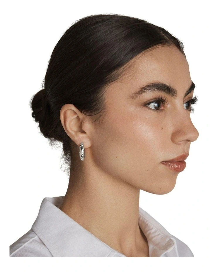 Marina Huggie Earrings Ear  in Silver image 2