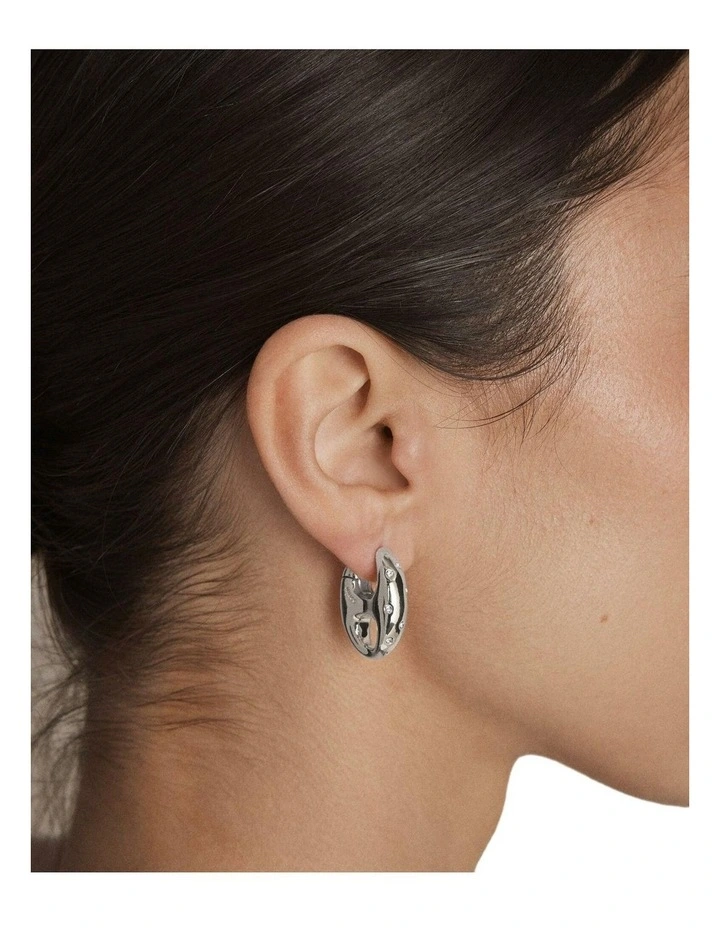 Marina Huggie Earrings Ear  in Silver image 4