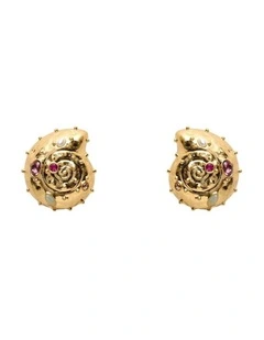 Nautilus Statement Stud Earrings Ear in Gold