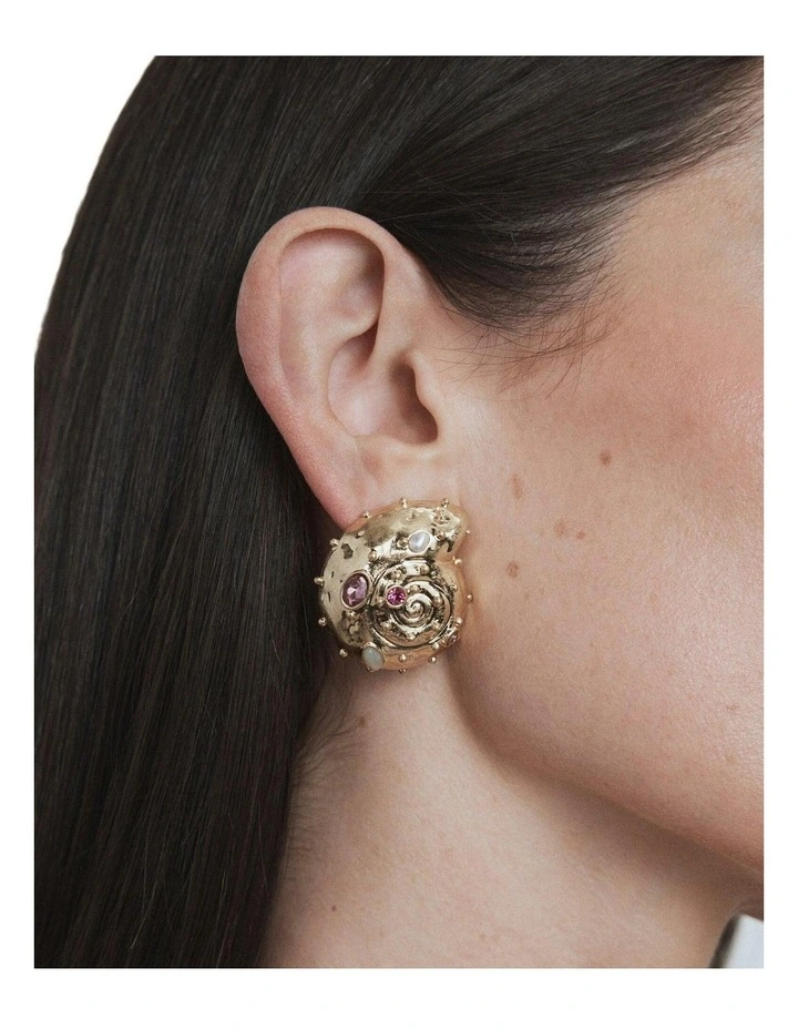 Nautilus Statement Stud Earrings Ear  in Gold image 4