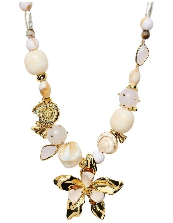 Oleander Statement Necklace Neck  in Off White image 1