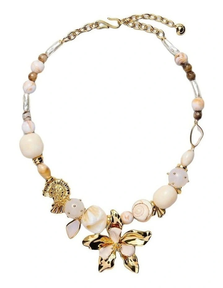 Oleander Statement Necklace Neck  in Off White image 4