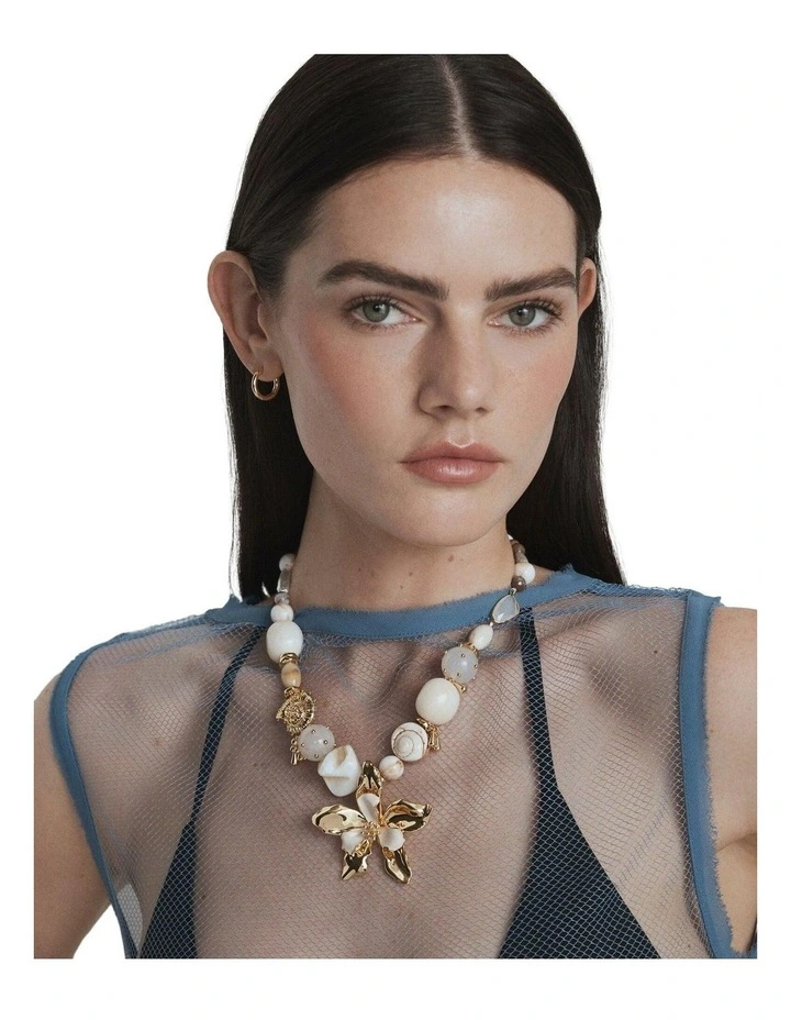 Oleander Statement Necklace Neck  in Off White image 5