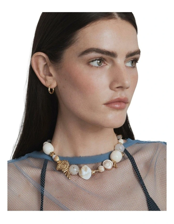Oleander Statement Necklace Neck  in Off White image 6