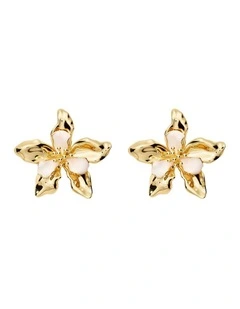 Oleander Stud Earrings Ear in Off White
