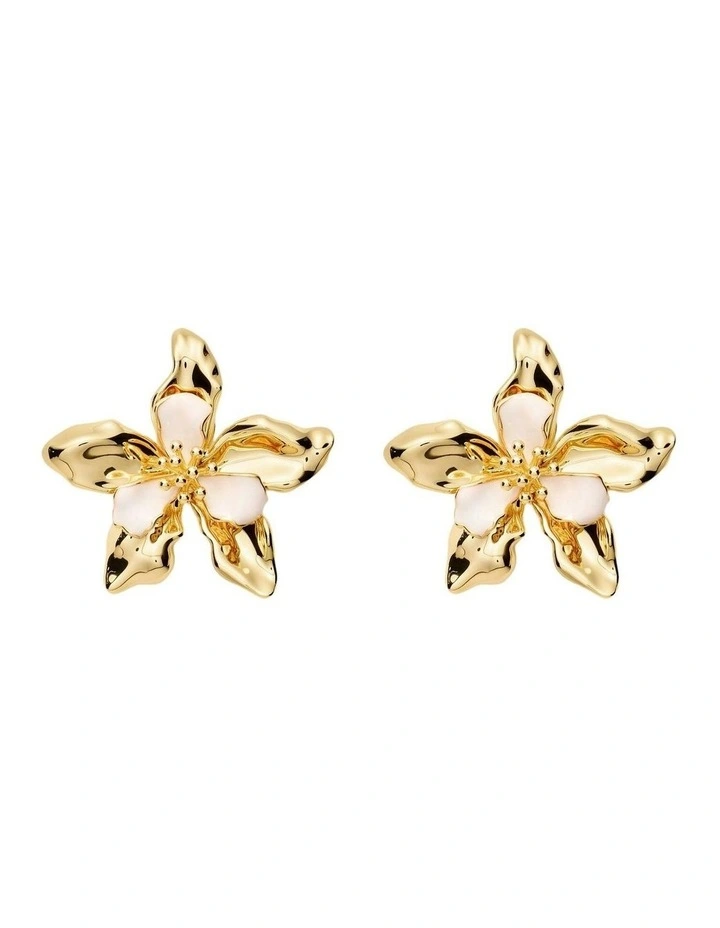 Oleander Stud Earrings Ear  in Off White image 1