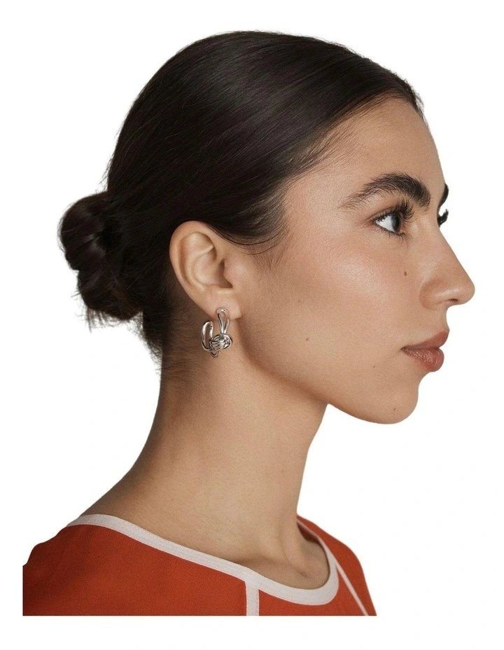 In Knots Hoop Earrings Ear in Silver image 2