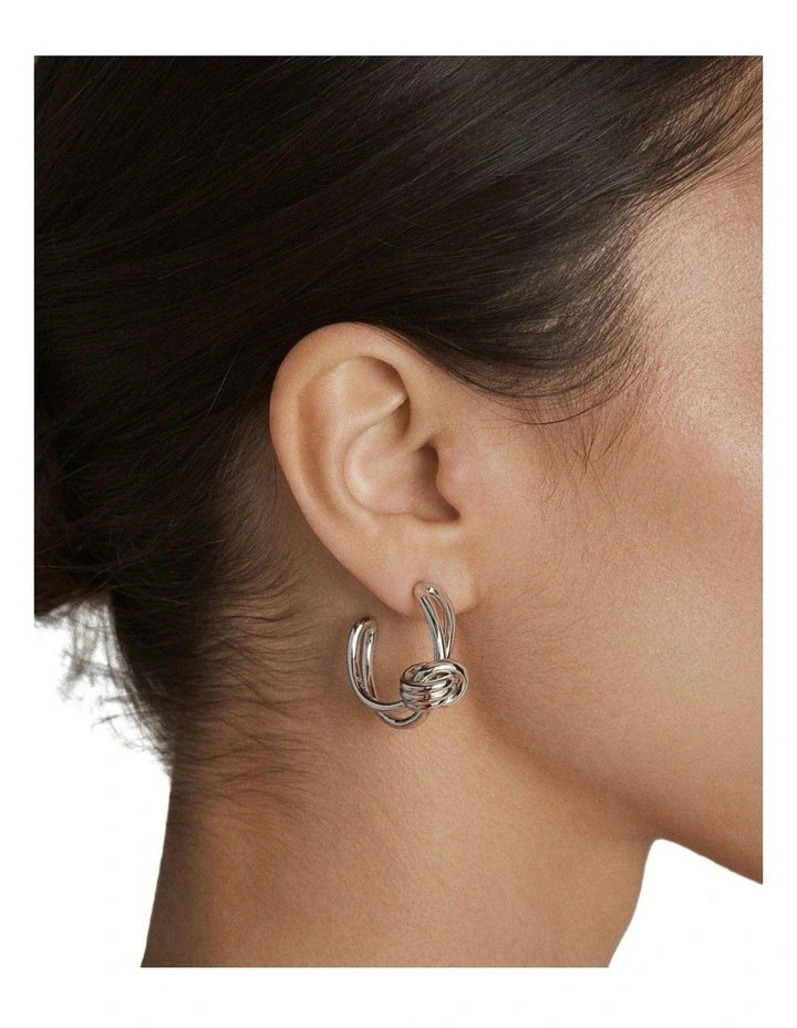 In Knots Hoop Earrings Ear in Silver image 4