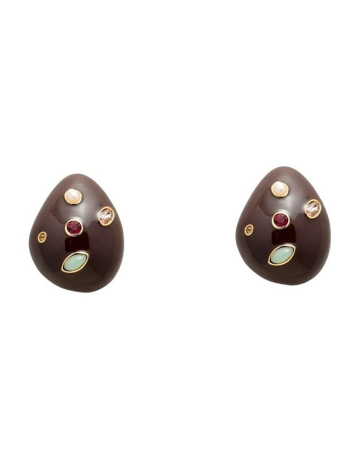 Lumina Large Stud Earrings Ear in Chocolate image 1