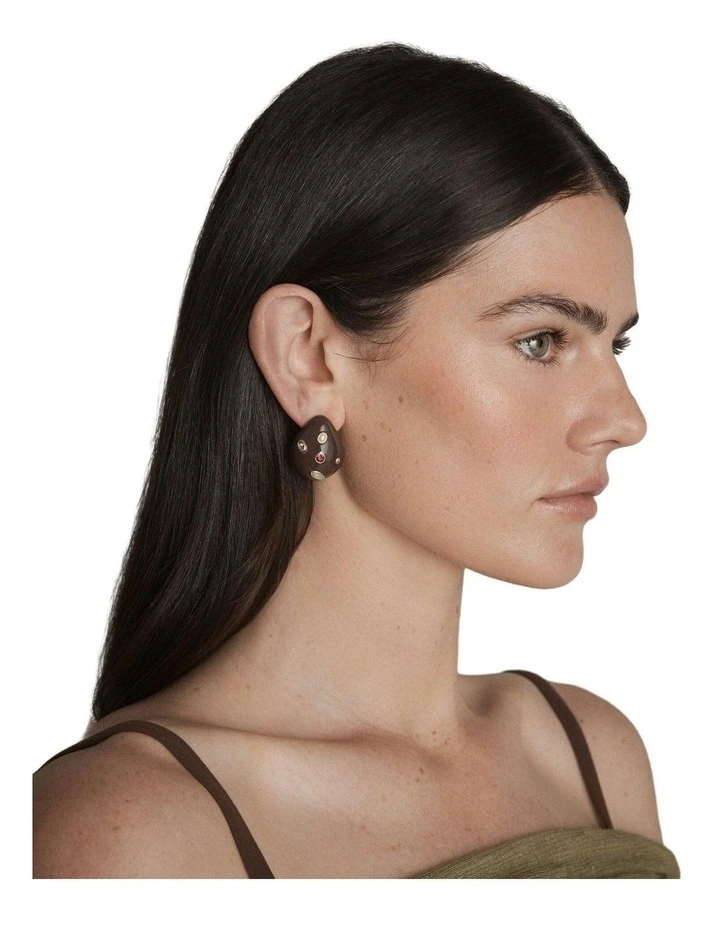 Lumina Large Stud Earrings Ear in Chocolate image 2